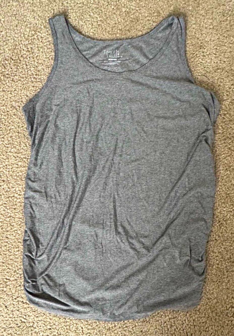 Time and Tru Maternity Tank Top Womens Large 12 Gray Ruched Scoop Neck Stretch